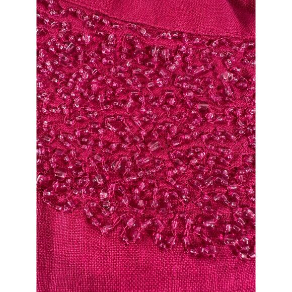 Chicos Blouse Top Size 2 or Large Pink Fuchsia 100% Linen Beaded Collar Chest - Picture 8 of 8